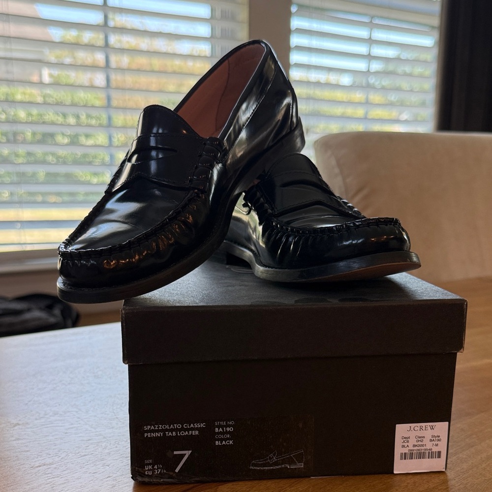 J. Crew Spazzolato Classic Black Penny Tab Loafers